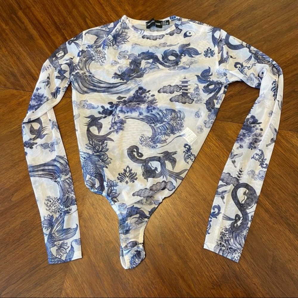 New without tags 90s inspired blue dragon sheer bodysuit